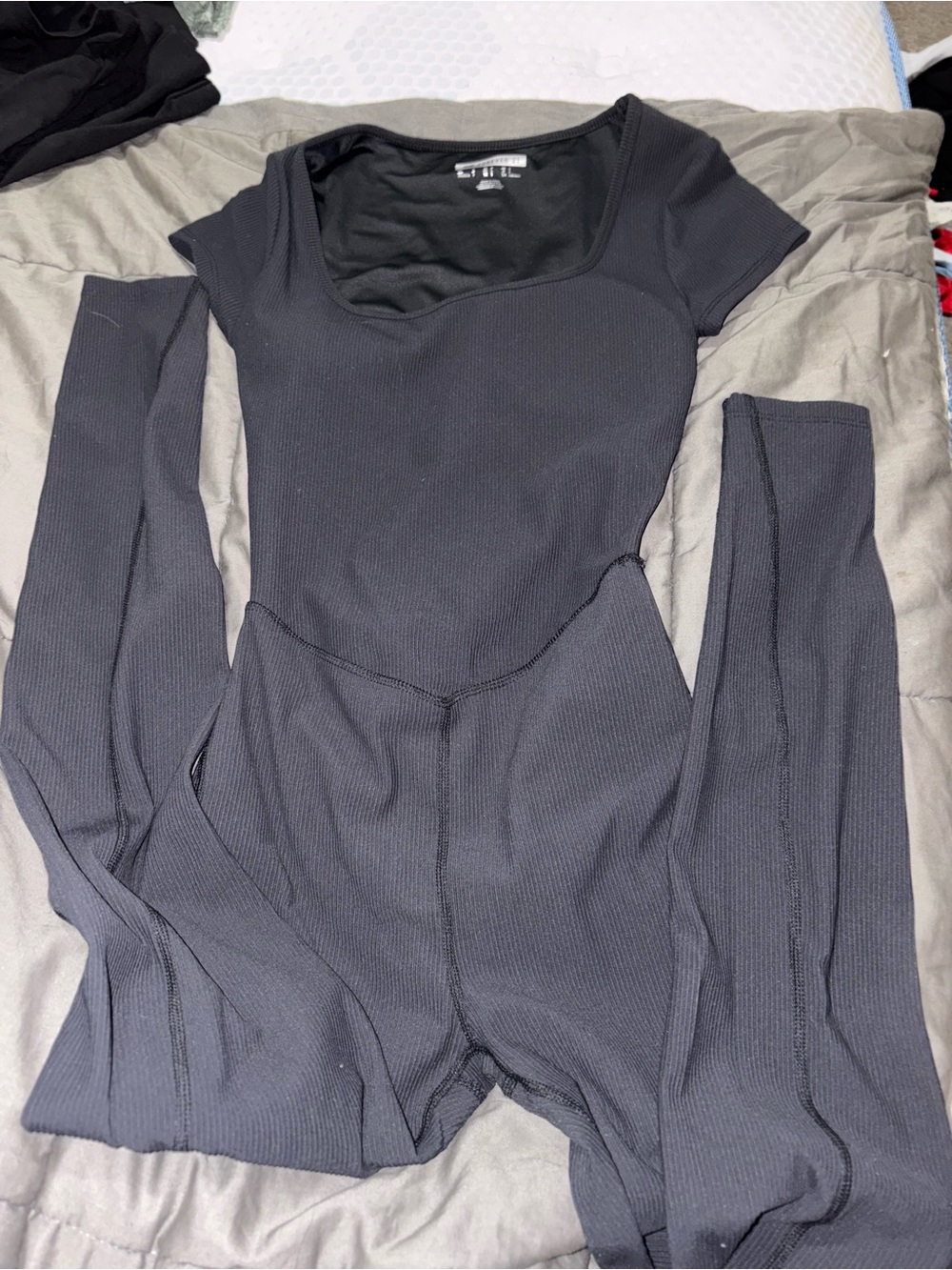 Forever 21 Black Ribbed Short Sleeve Jumpsuit